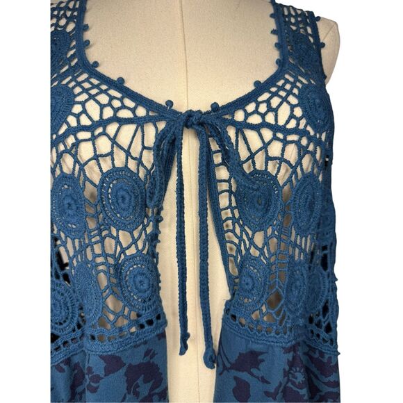 Denim 24/7 Women’s Large Crochet Top Blue Open Front Tie Whimsigoth Fairy Y2K - Picture 4 of 8
